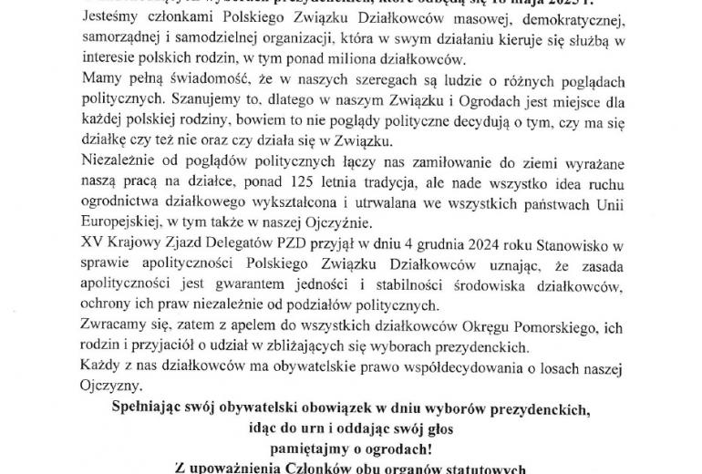 Apel w sprawie wyborów prezydenckich